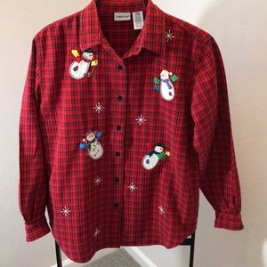 Cabin Creek Snowman Embellished Cotton Shirt